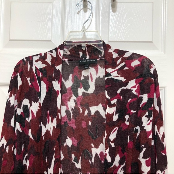Lane Bryant Burgundy Black White Camo Lightweight Open Maxi Cardigan  18-20 - Picture 3 of 12